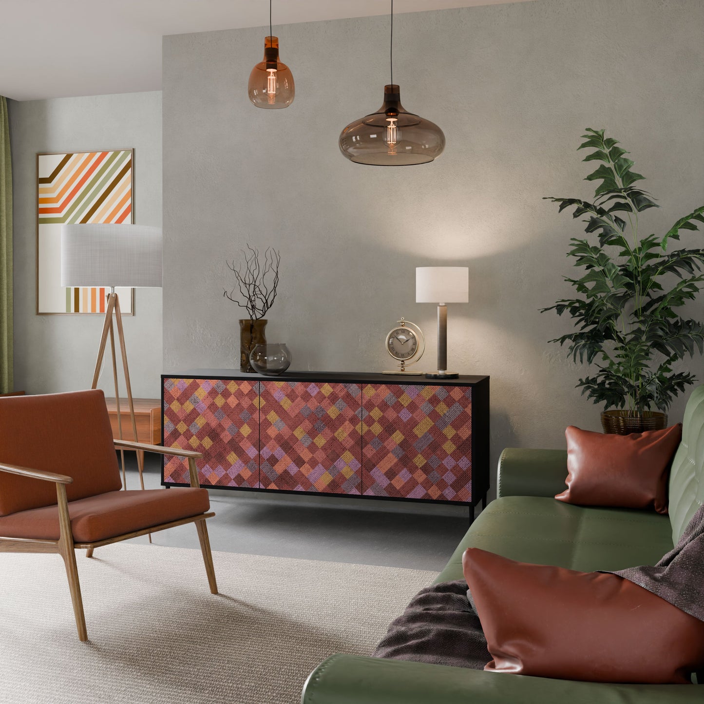 Credenza a 3 ante PAINTED SQUARES in finitura nera