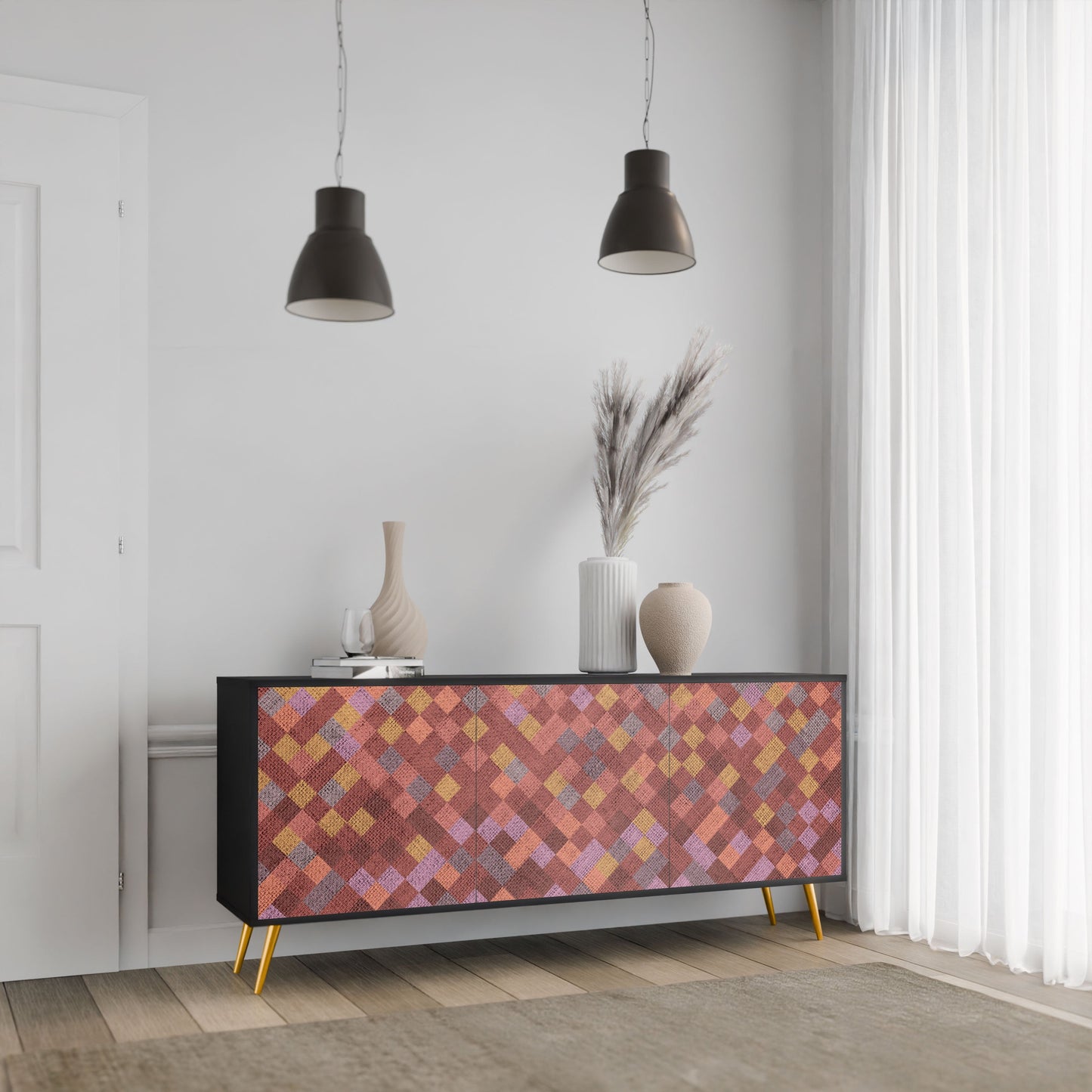 Credenza a 3 ante PAINTED SQUARES in finitura nera