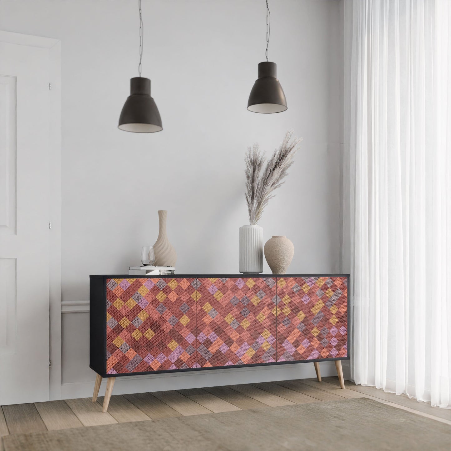Credenza a 3 ante PAINTED SQUARES in finitura nera