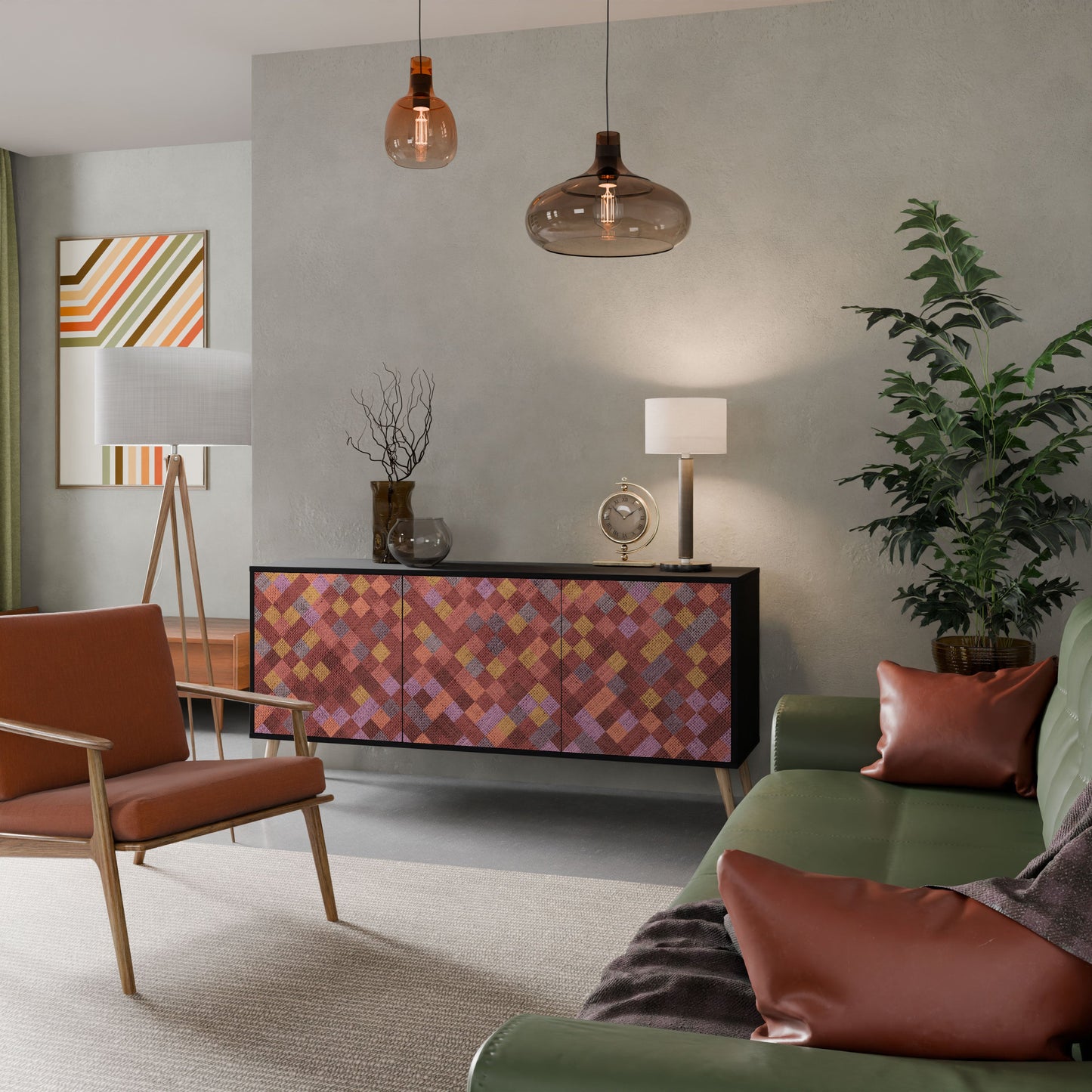 Credenza a 3 ante PAINTED SQUARES in finitura nera