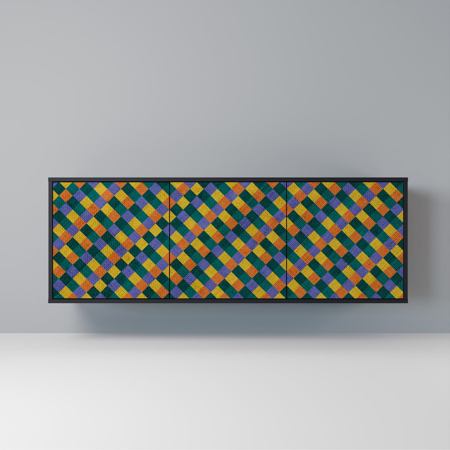 PAINTED SQUARES MIX Madia a 3 Ante in Finitura Nera