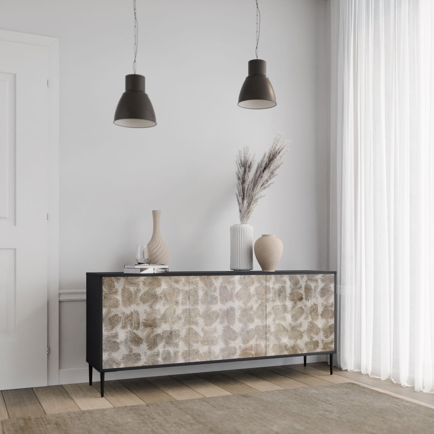 SLIGHTLY BLURRED 3-Door Sideboard in Black Finish