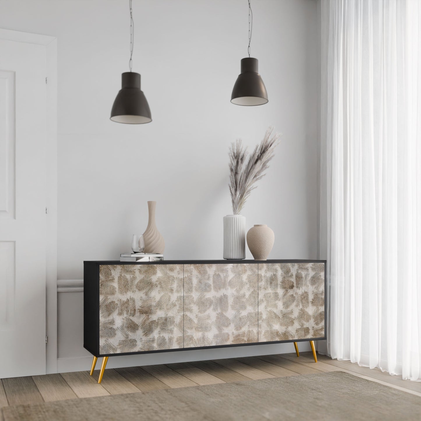 SLIGHTLY BLURRED 3-Door Sideboard in Black Finish