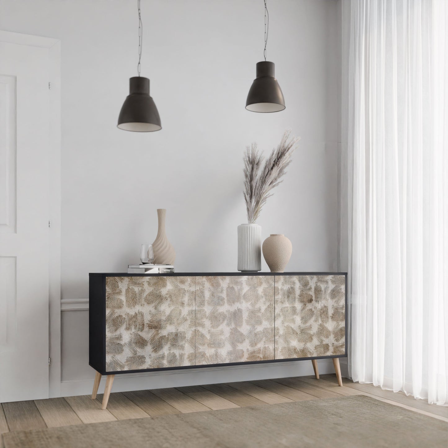 SLIGHTLY BLURRED 3-Door Sideboard in Black Finish