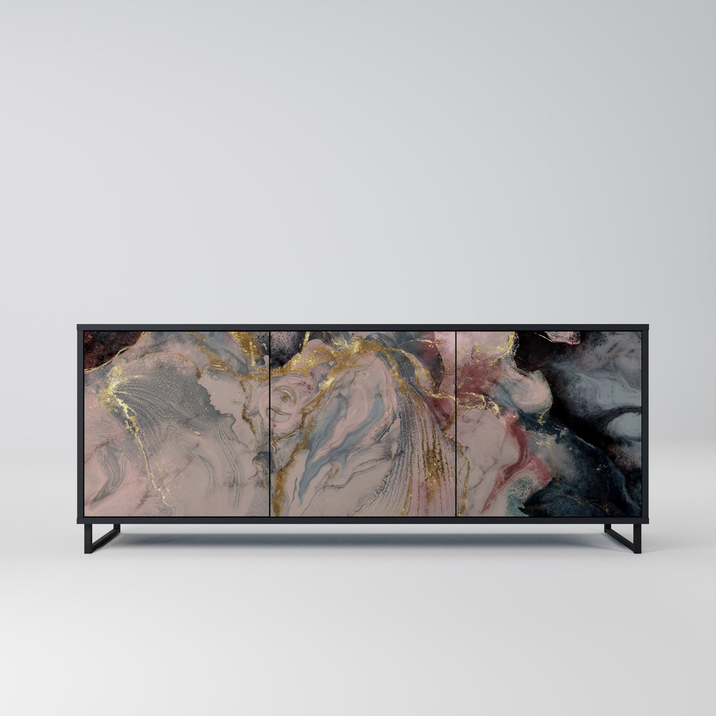Credenza a 3 ante GILDED SWIRLS in finitura nera