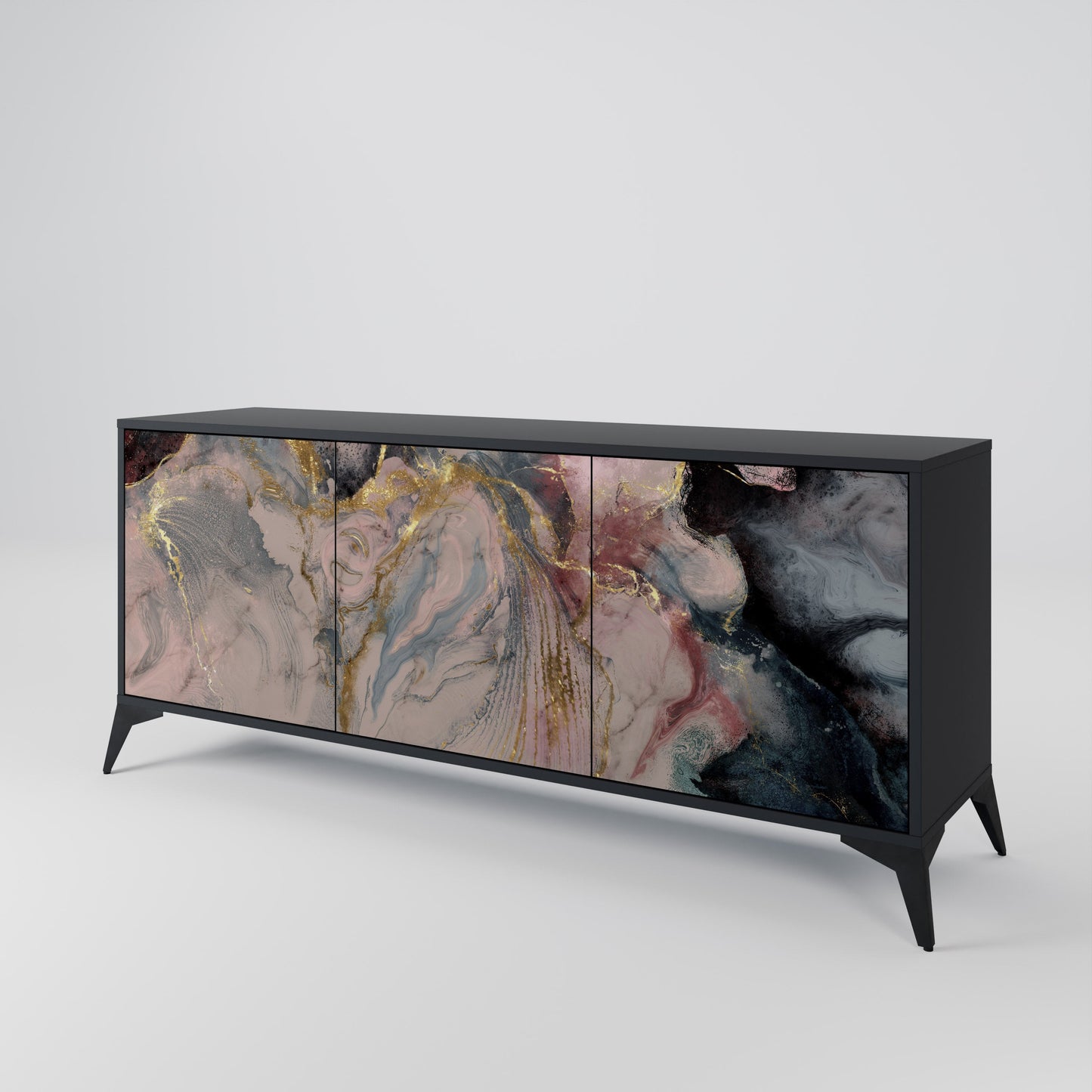 Credenza a 3 ante GILDED SWIRLS in finitura nera