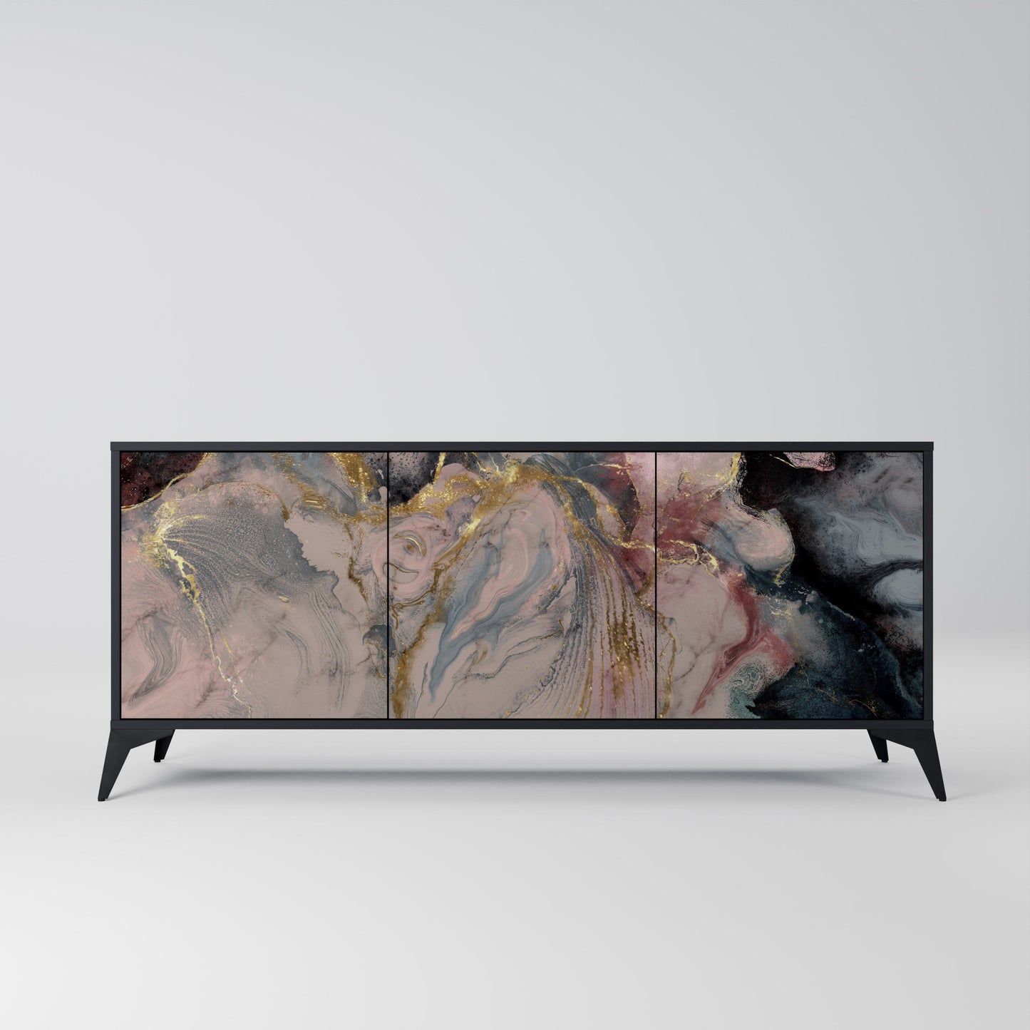 Credenza a 3 ante GILDED SWIRLS in finitura nera