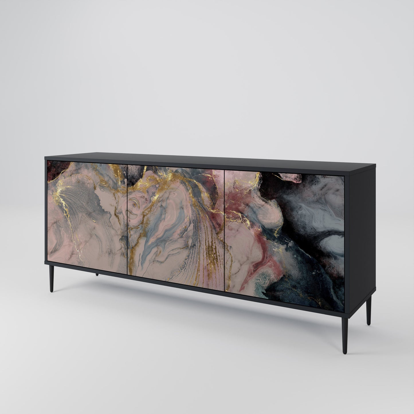 Credenza a 3 ante GILDED SWIRLS in finitura nera