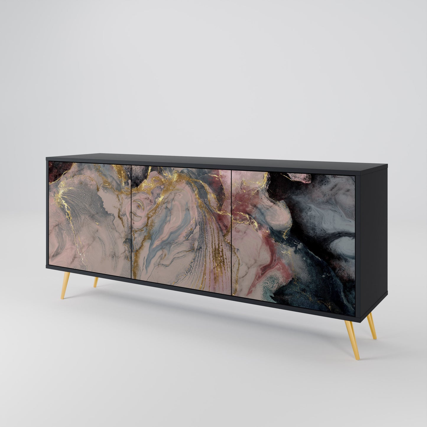 Credenza a 3 ante GILDED SWIRLS in finitura nera