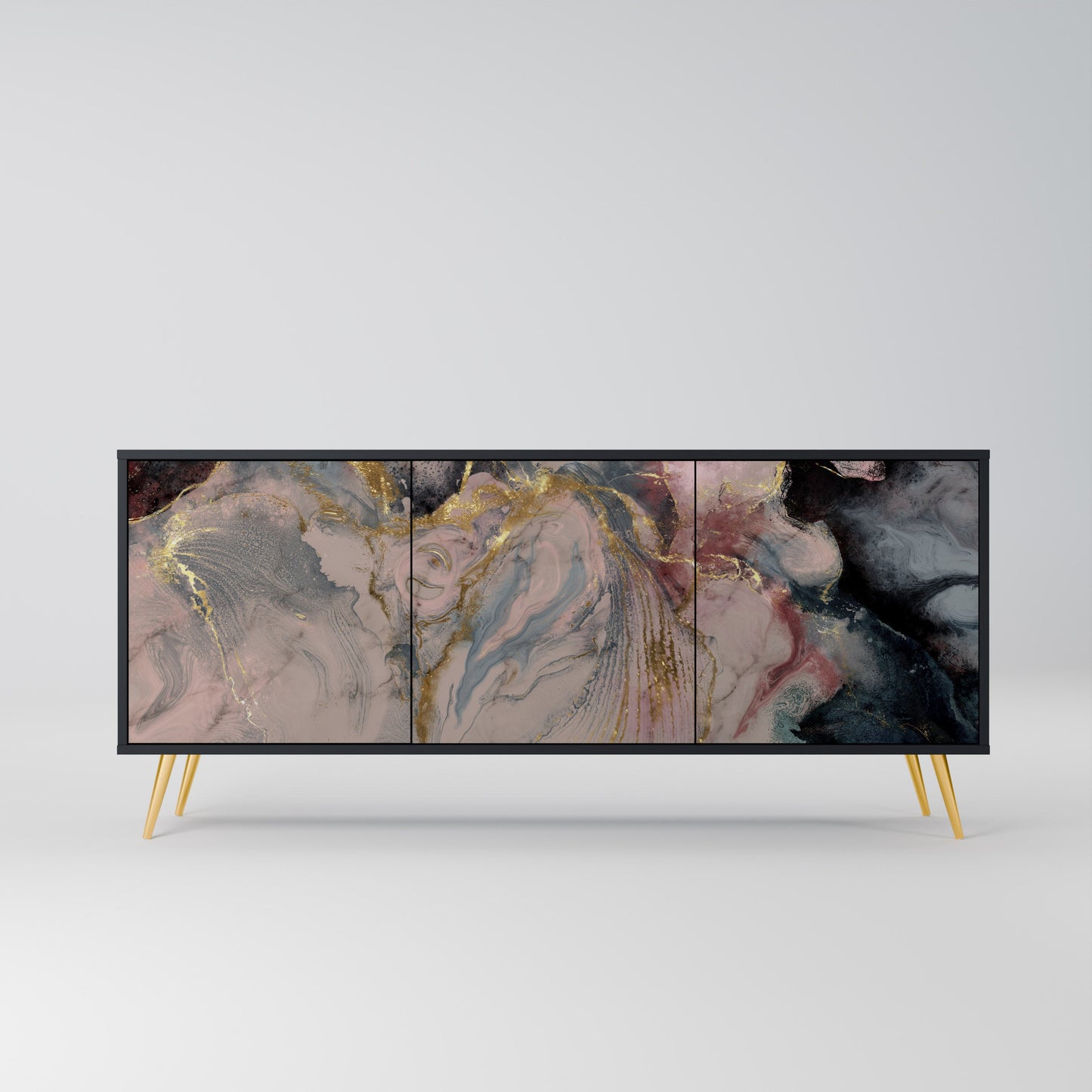 Credenza a 3 ante GILDED SWIRLS in finitura nera