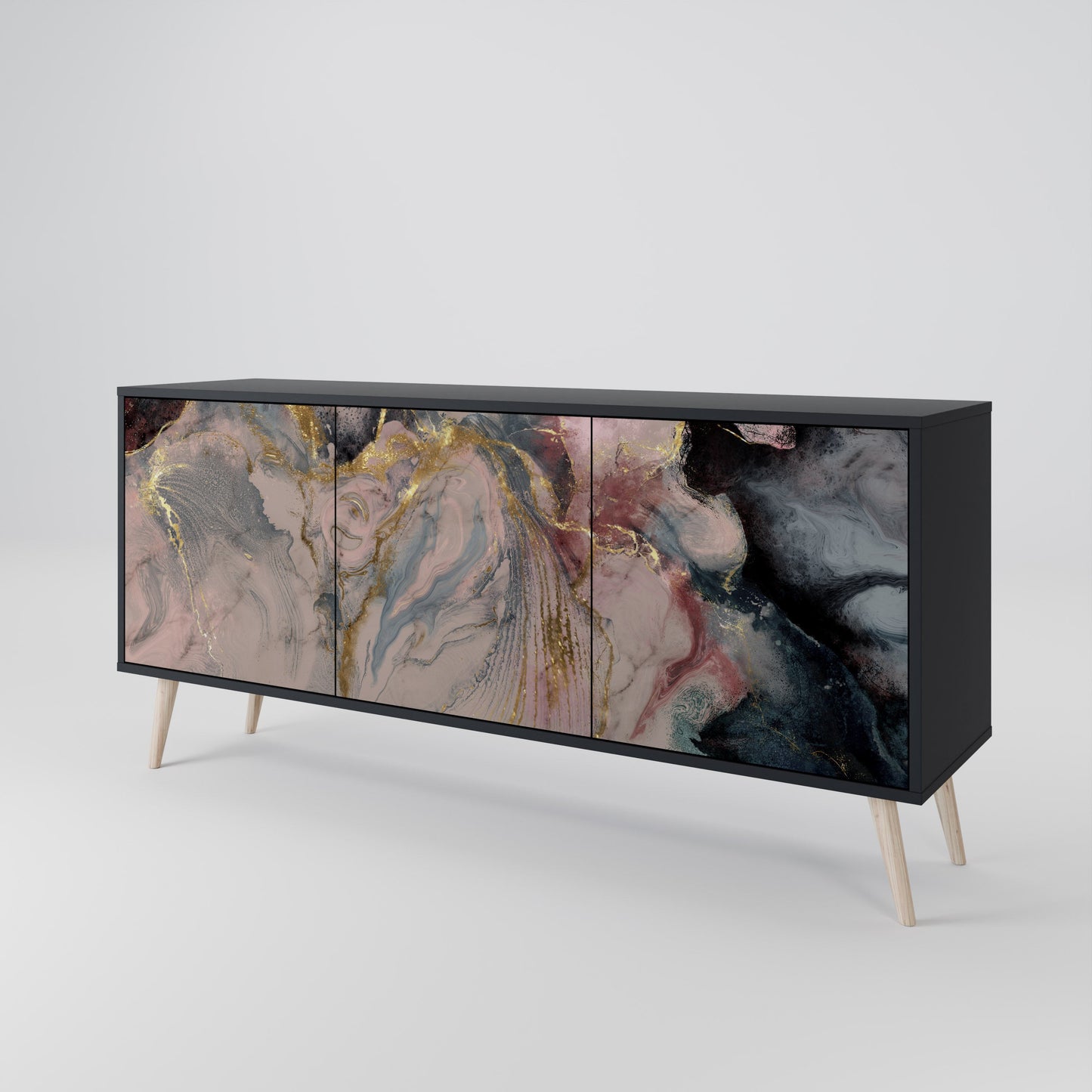 Credenza a 3 ante GILDED SWIRLS in finitura nera