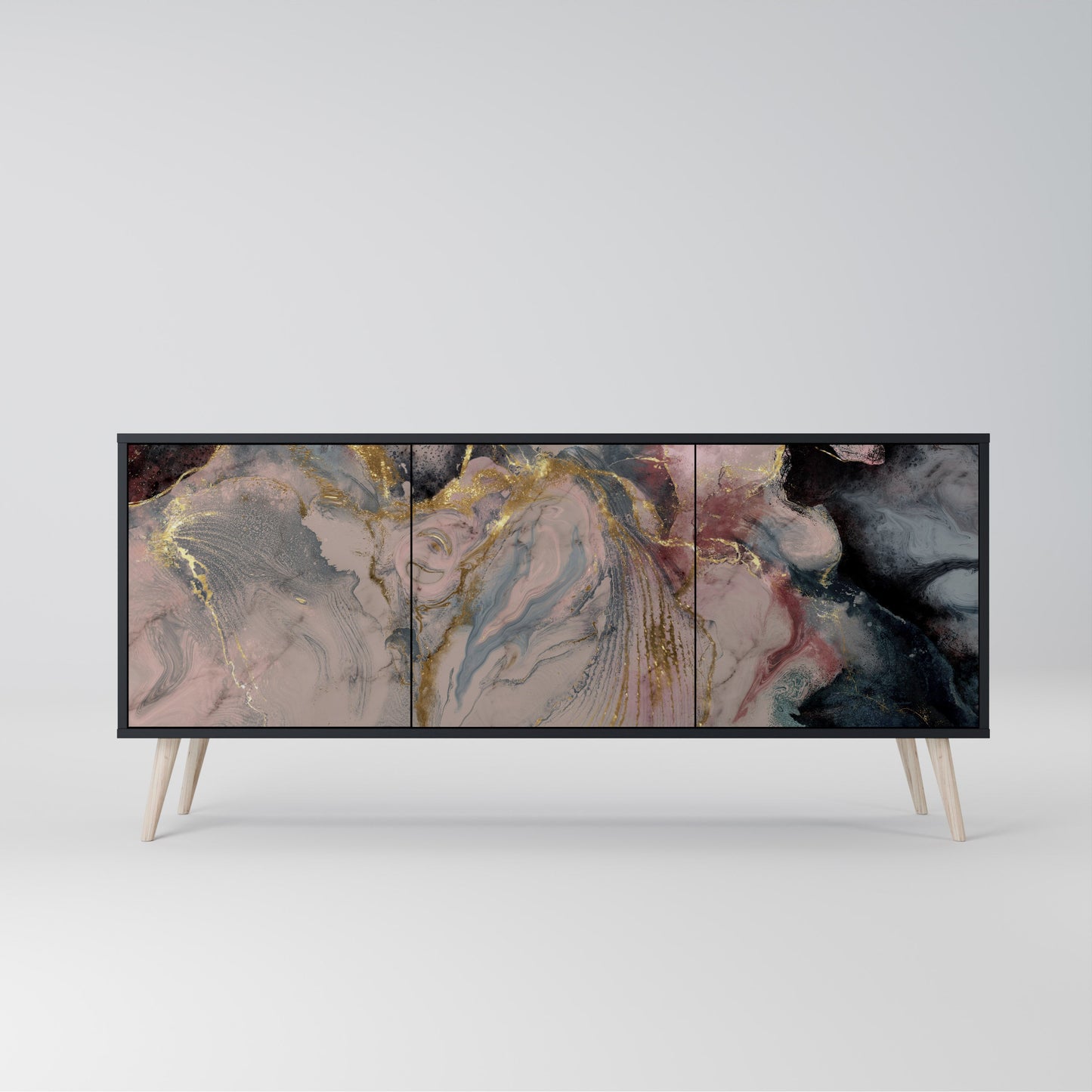 Credenza a 3 ante GILDED SWIRLS in finitura nera