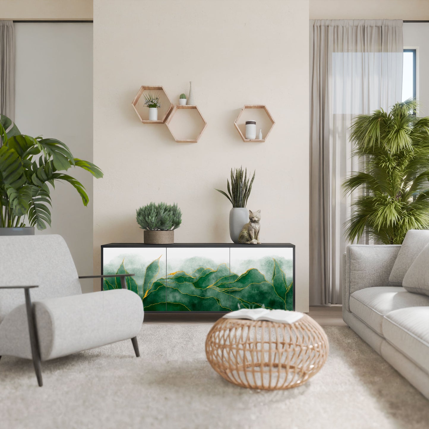 Credenza EXPENSIVE NATURE a 3 ante in finitura nera