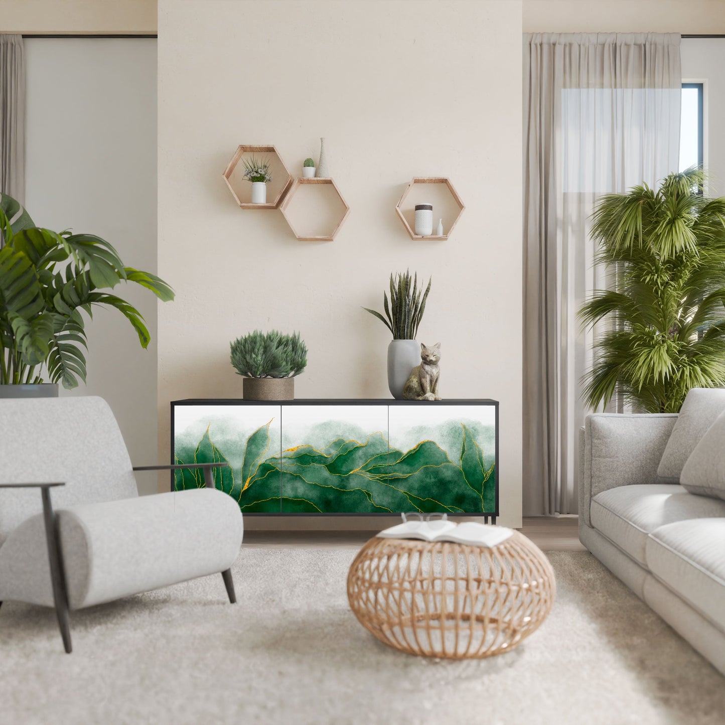 Credenza EXPENSIVE NATURE a 3 ante in finitura nera