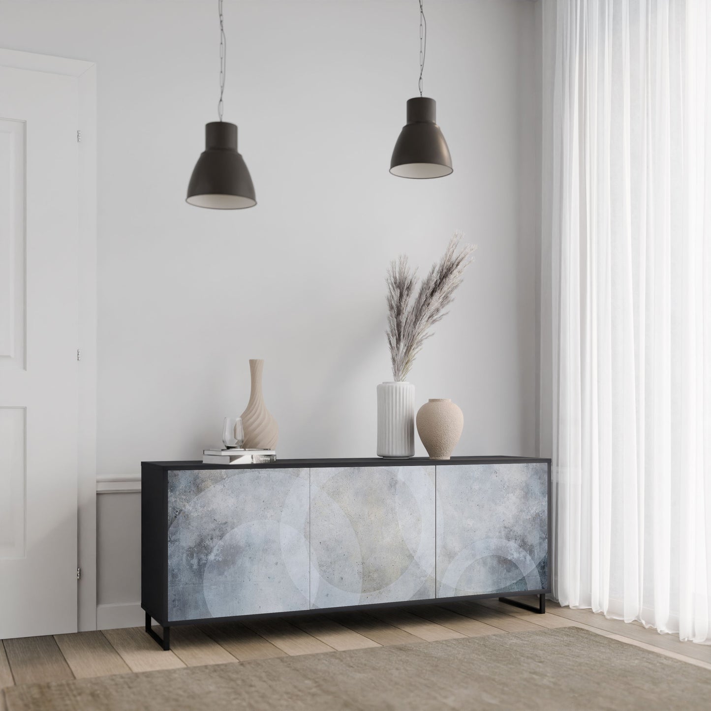 MUTED ARC 3-Door Sideboard in Black Finish