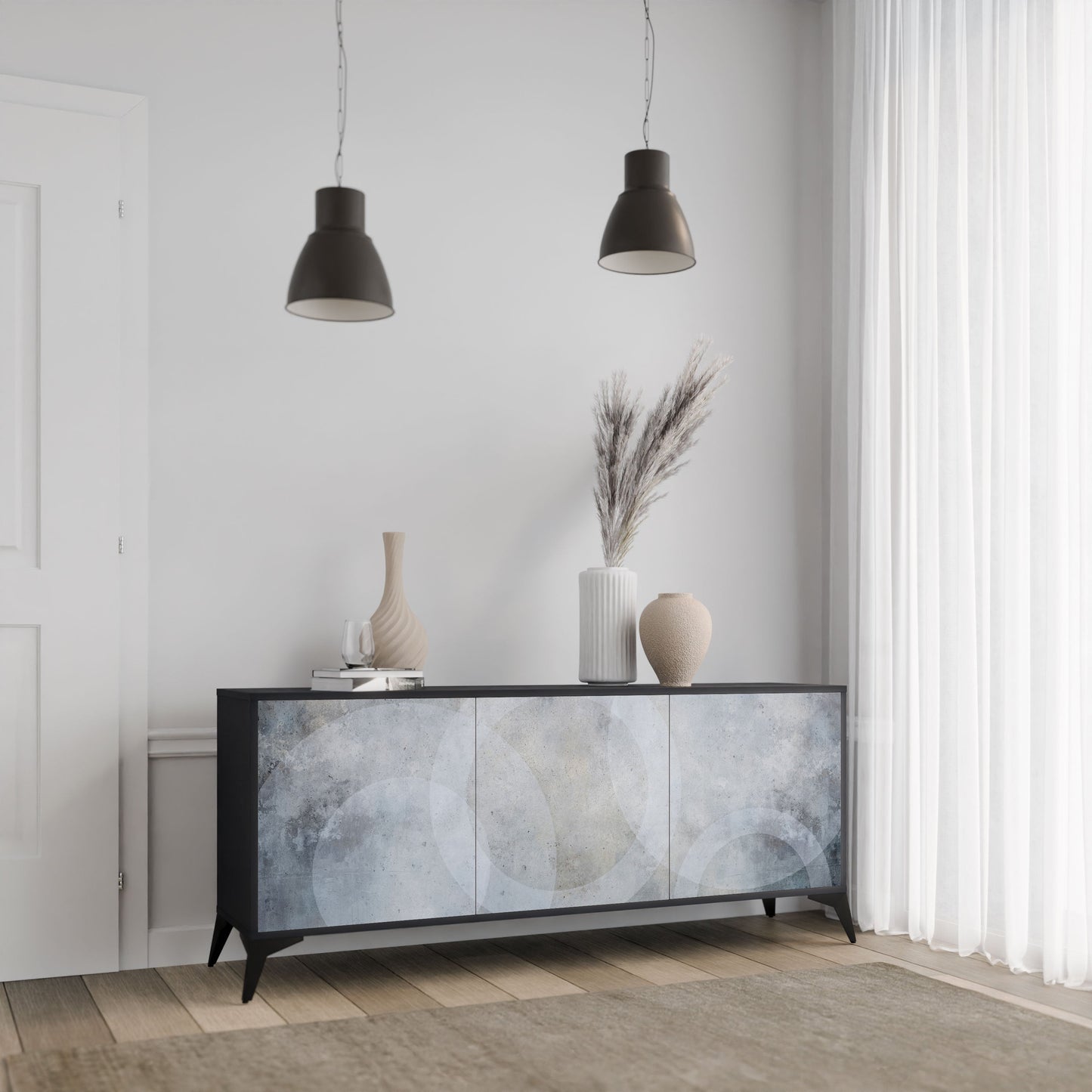 MUTED ARC 3-Door Sideboard in Black Finish