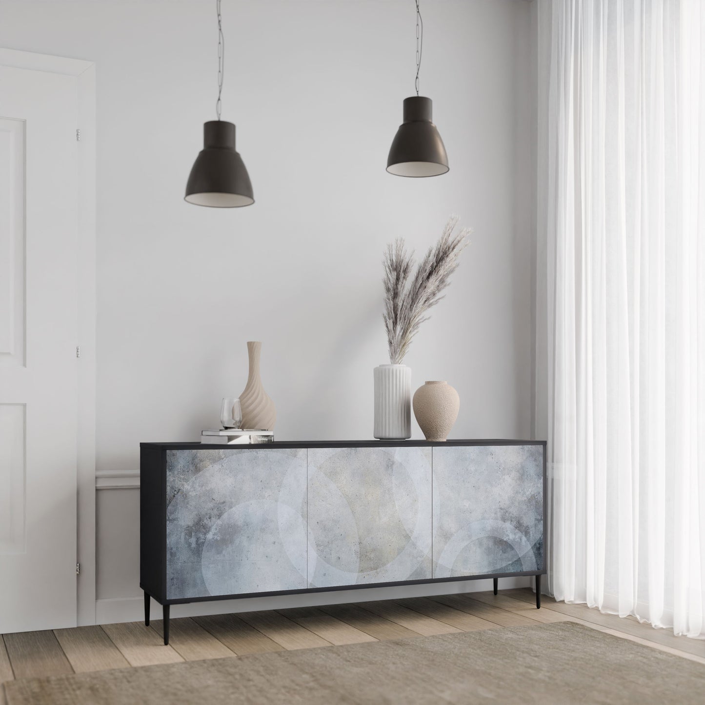MUTED ARC 3-Door Sideboard in Black Finish