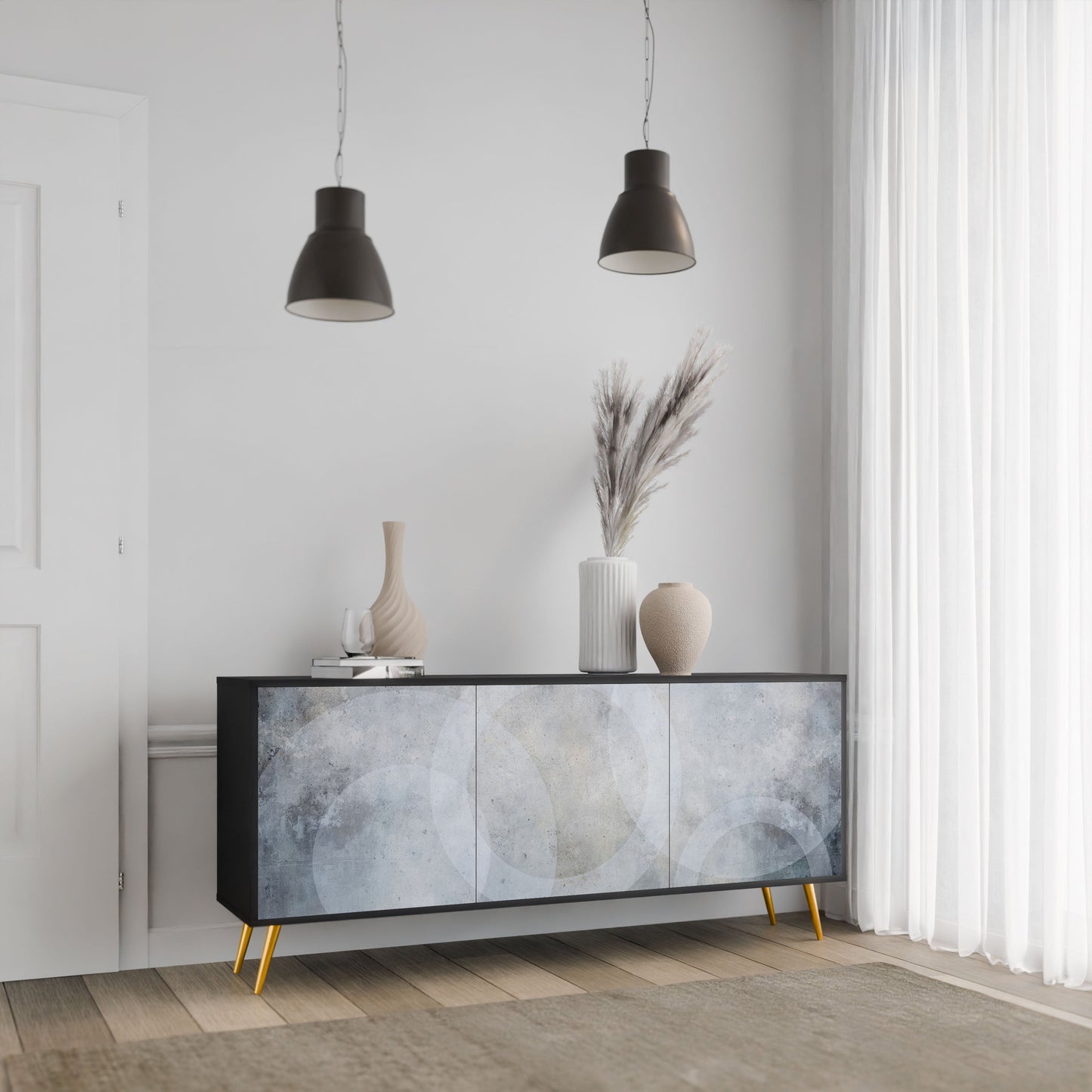 MUTED ARC 3-Door Sideboard in Black Finish
