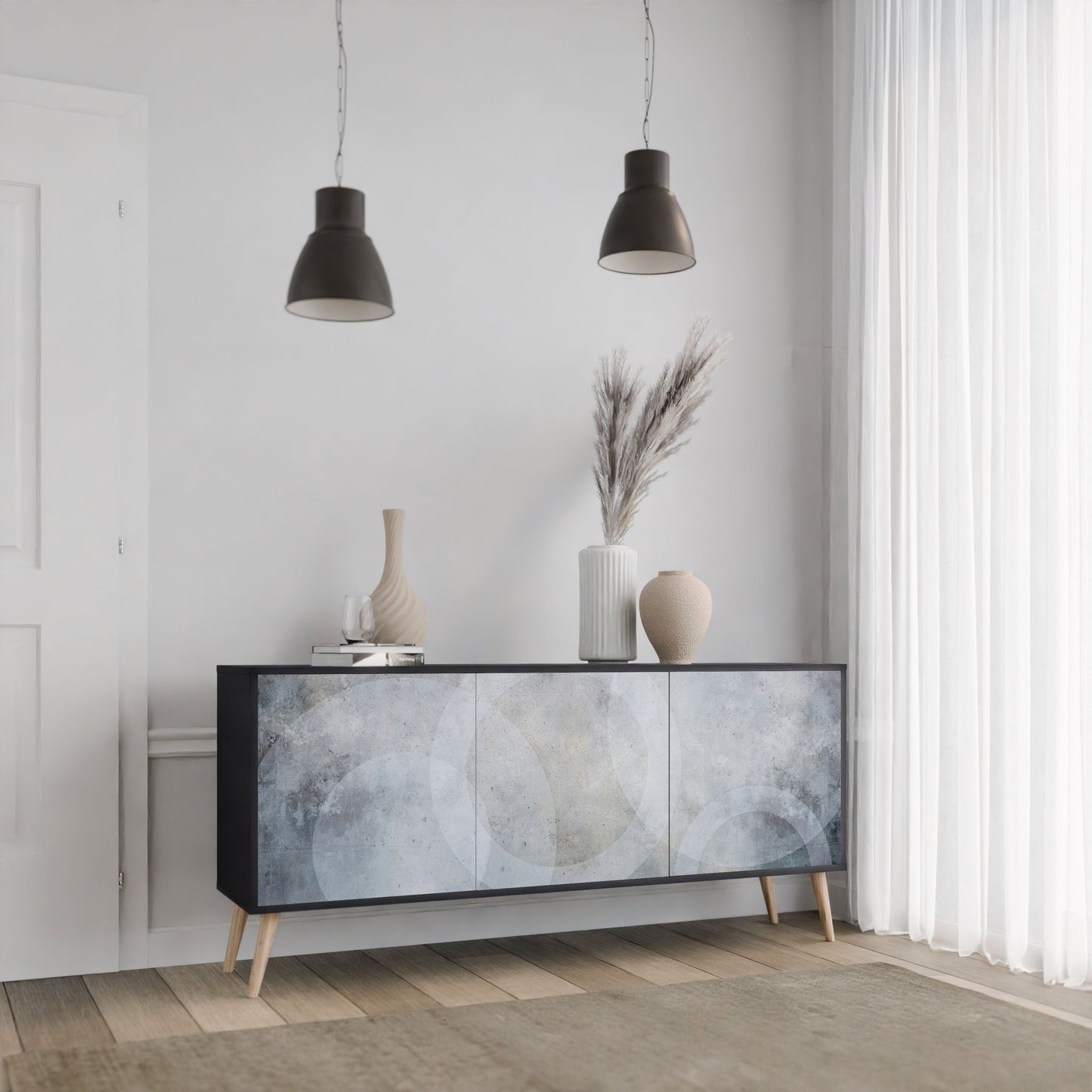 MUTED ARC 3-Door Sideboard in Black Finish