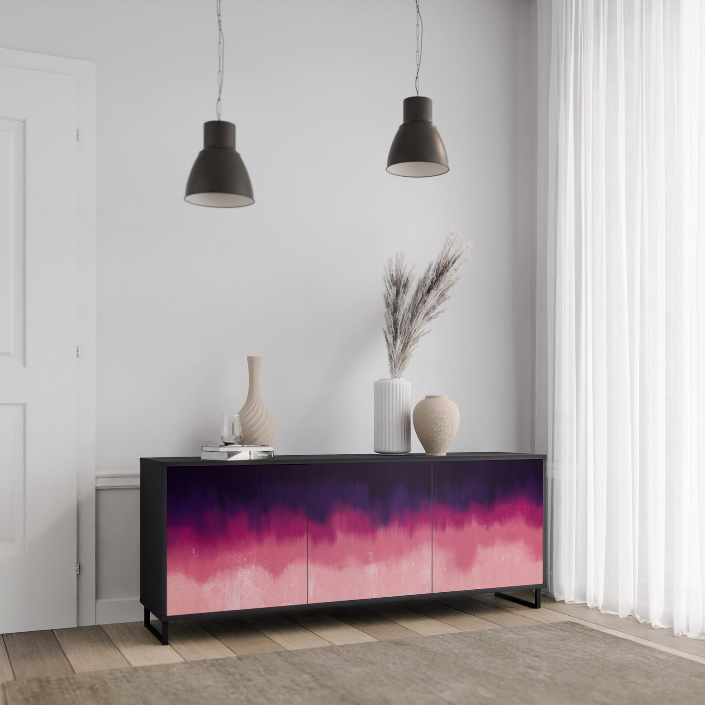 Credenza AURORA BOREALIS a 3 ante in finitura nera