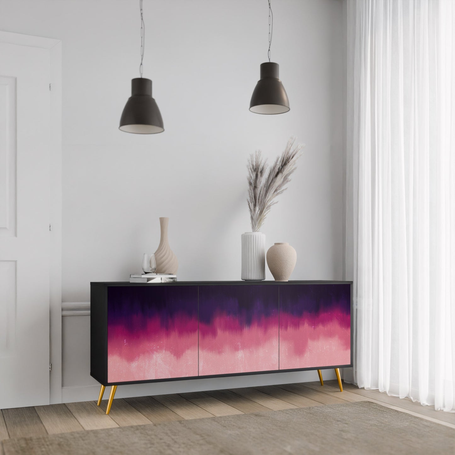 Credenza AURORA BOREALIS a 3 ante in finitura nera