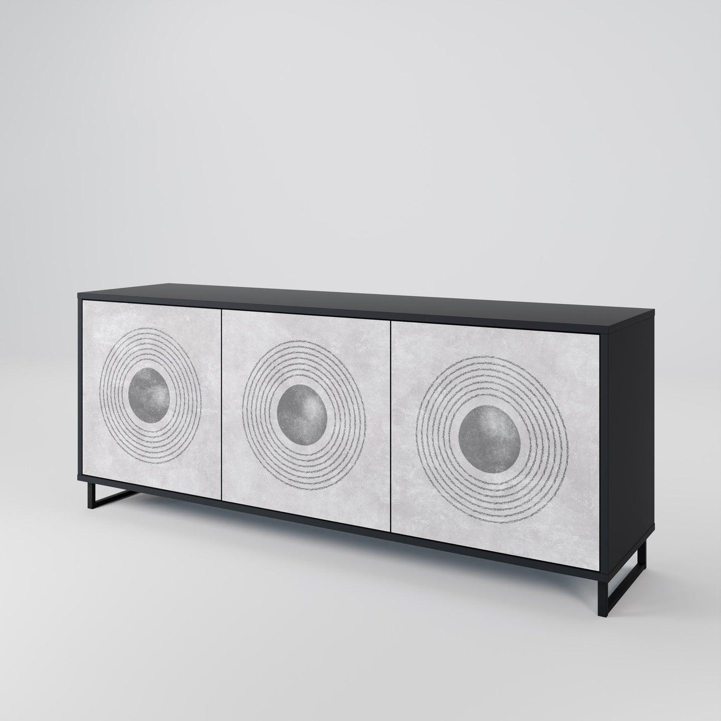 Credenza a 3 ante SOLID CIRCLES in finitura nera