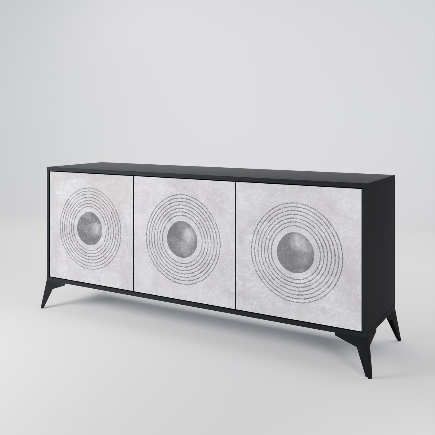 Credenza a 3 ante SOLID CIRCLES in finitura nera