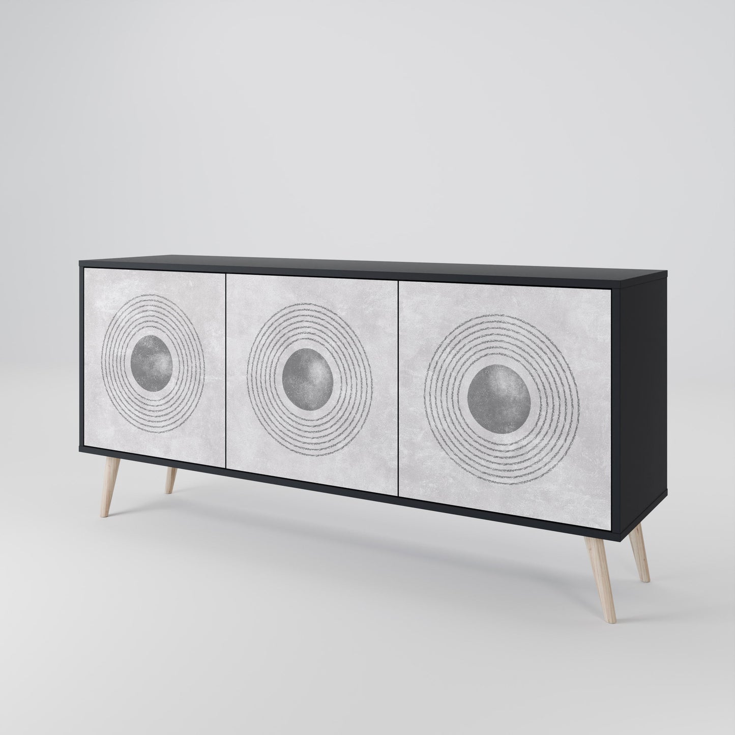 Credenza a 3 ante SOLID CIRCLES in finitura nera