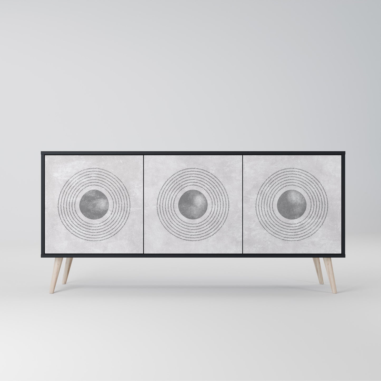 Credenza a 3 ante SOLID CIRCLES in finitura nera