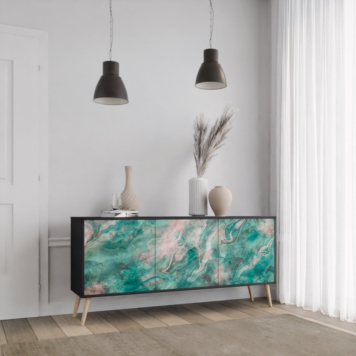 ABSTRACT ALCHEMY 3-Door Sideboard in Black Finish
