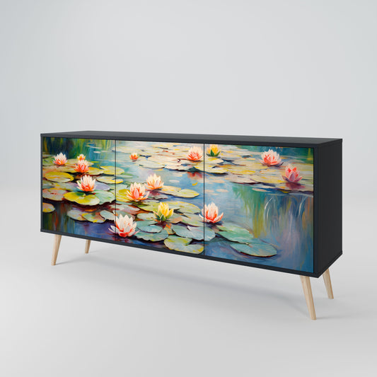BLOOMING WATERS 3-Door Sideboard in Black Finish