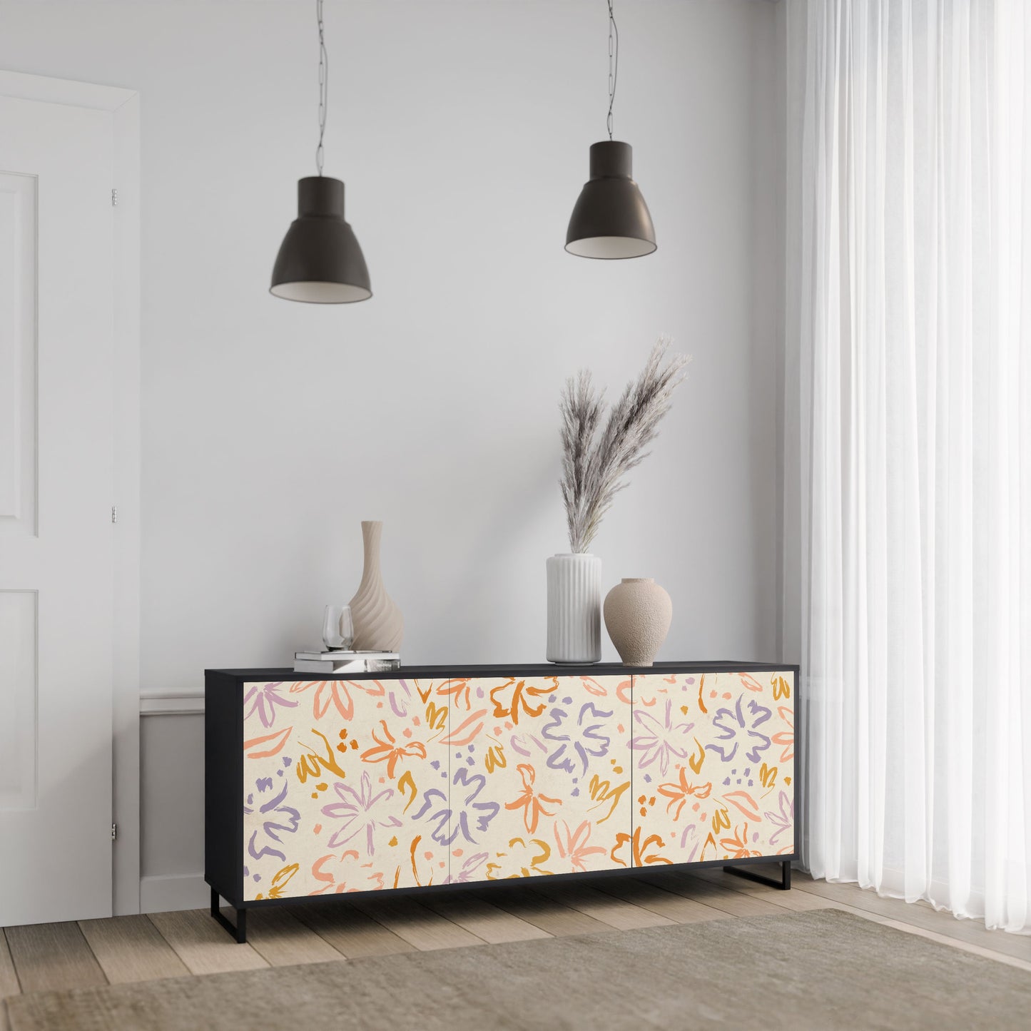 Credenza SPRING WHIMSY a 3 ante con finitura nera