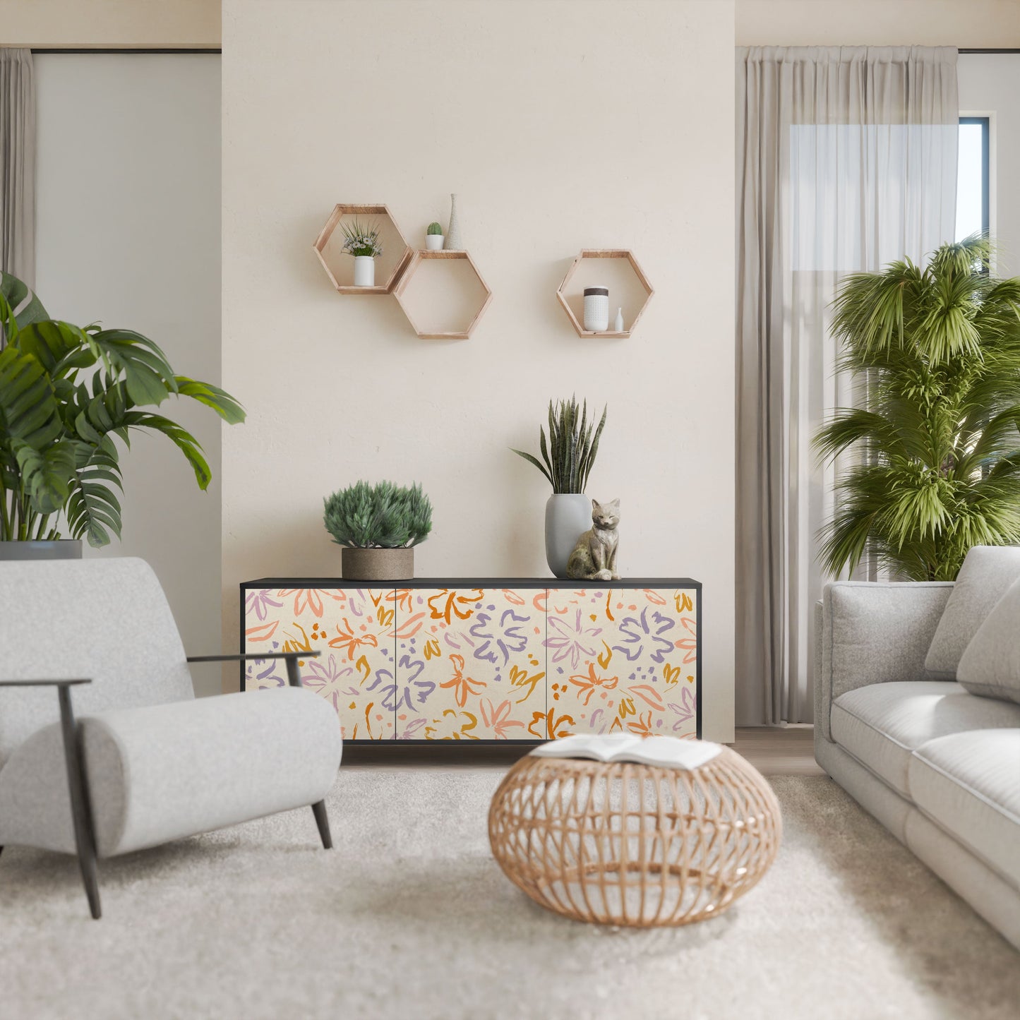 Credenza SPRING WHIMSY a 3 ante con finitura nera