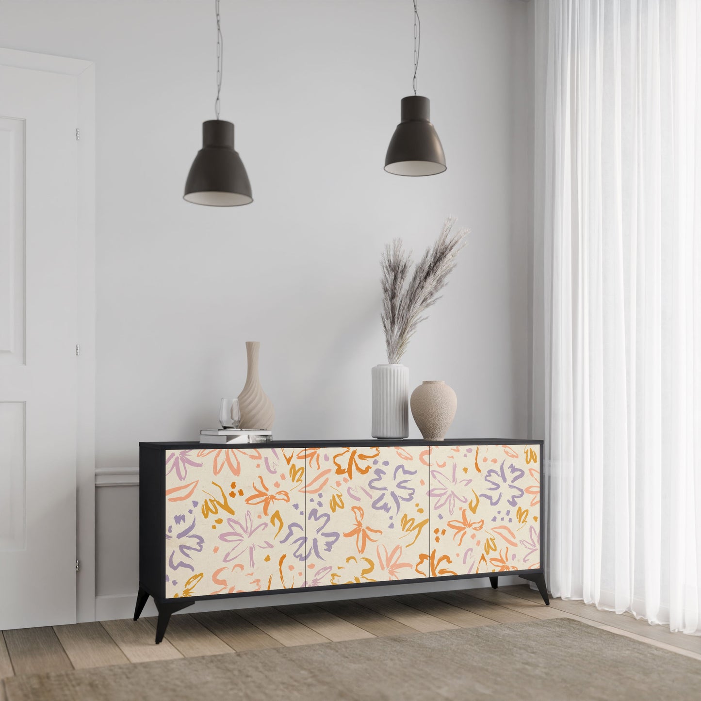 Credenza SPRING WHIMSY a 3 ante con finitura nera