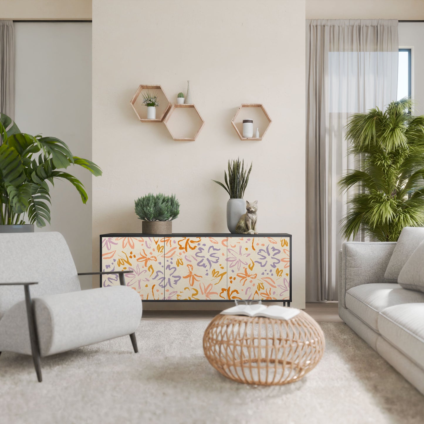 Credenza SPRING WHIMSY a 3 ante con finitura nera