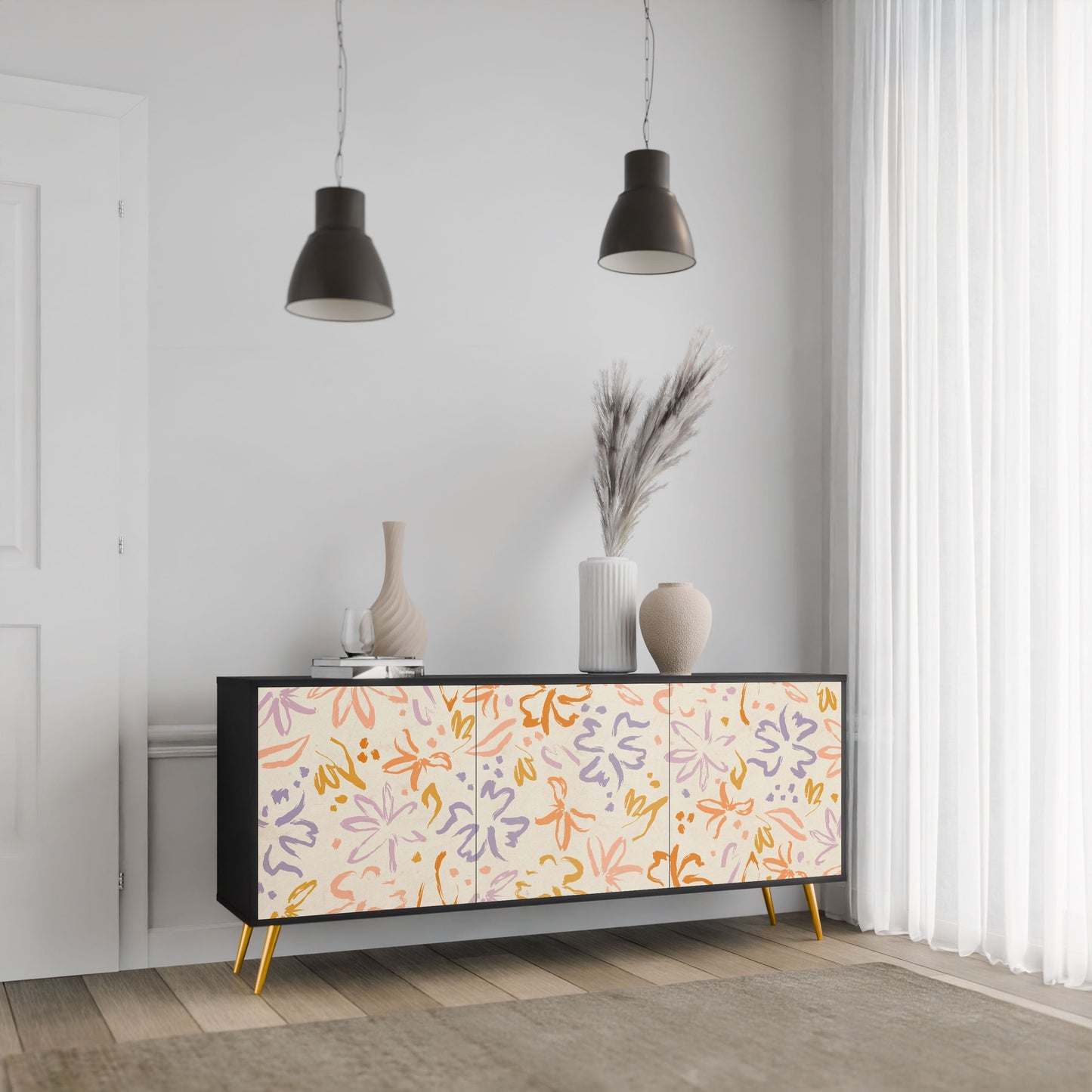 Credenza SPRING WHIMSY a 3 ante con finitura nera