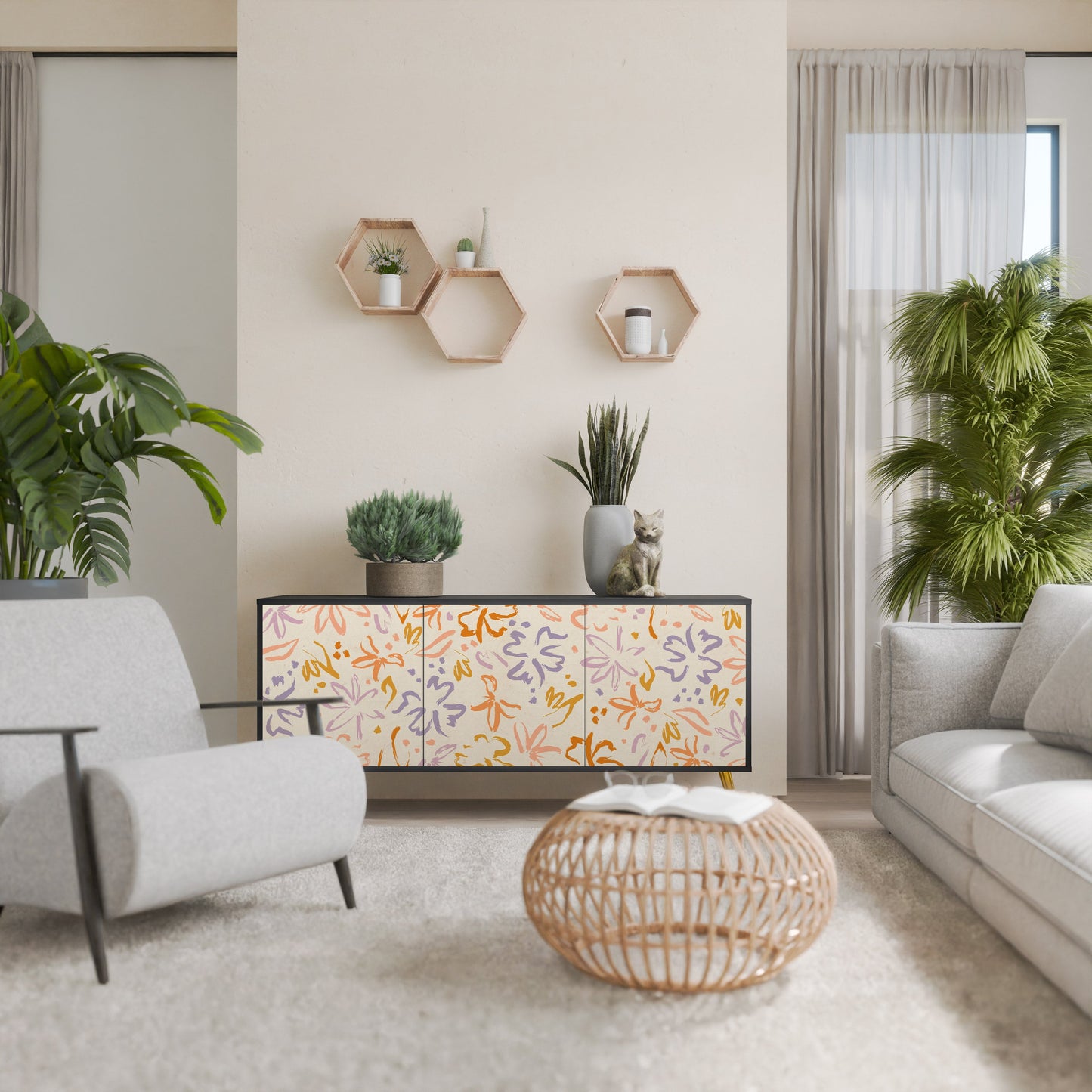 Credenza SPRING WHIMSY a 3 ante con finitura nera