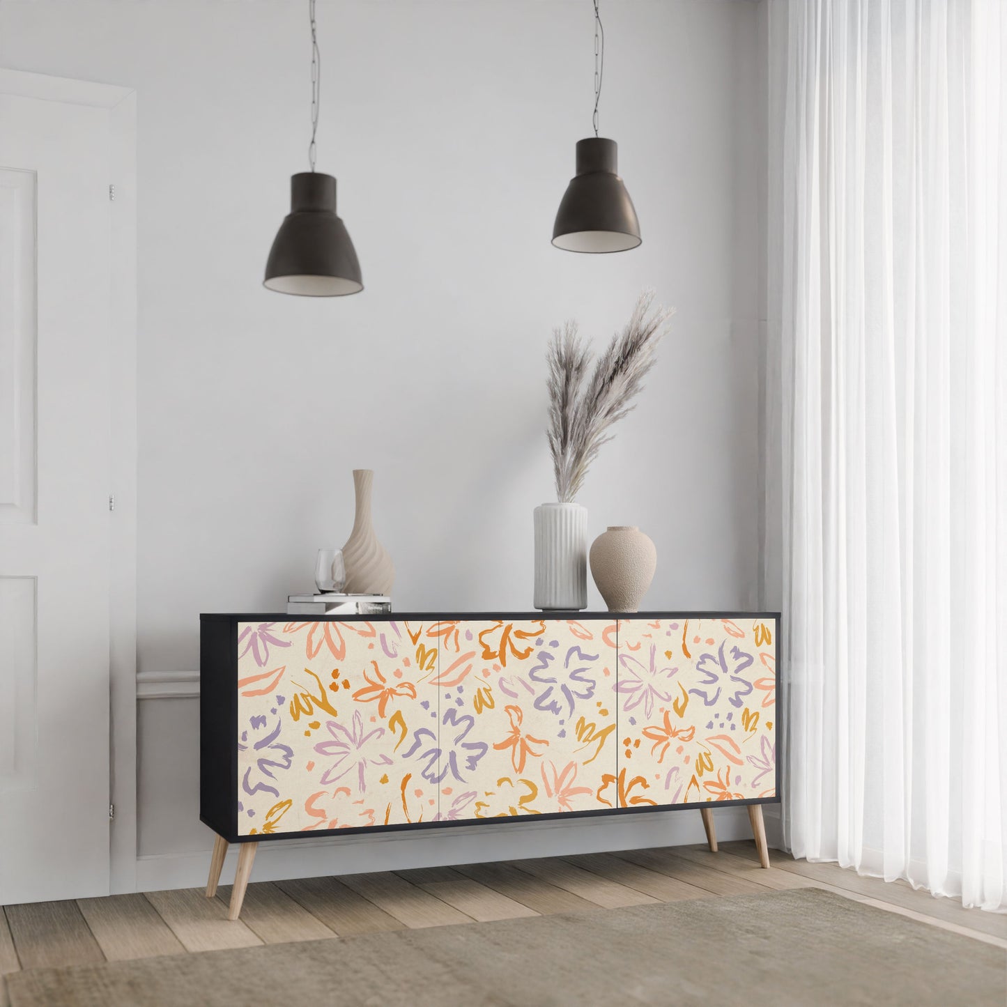 Credenza SPRING WHIMSY a 3 ante con finitura nera