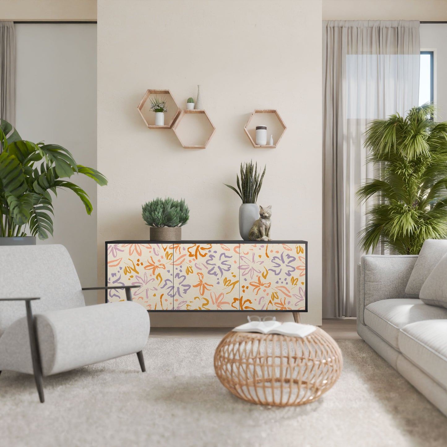 Credenza SPRING WHIMSY a 3 ante con finitura nera