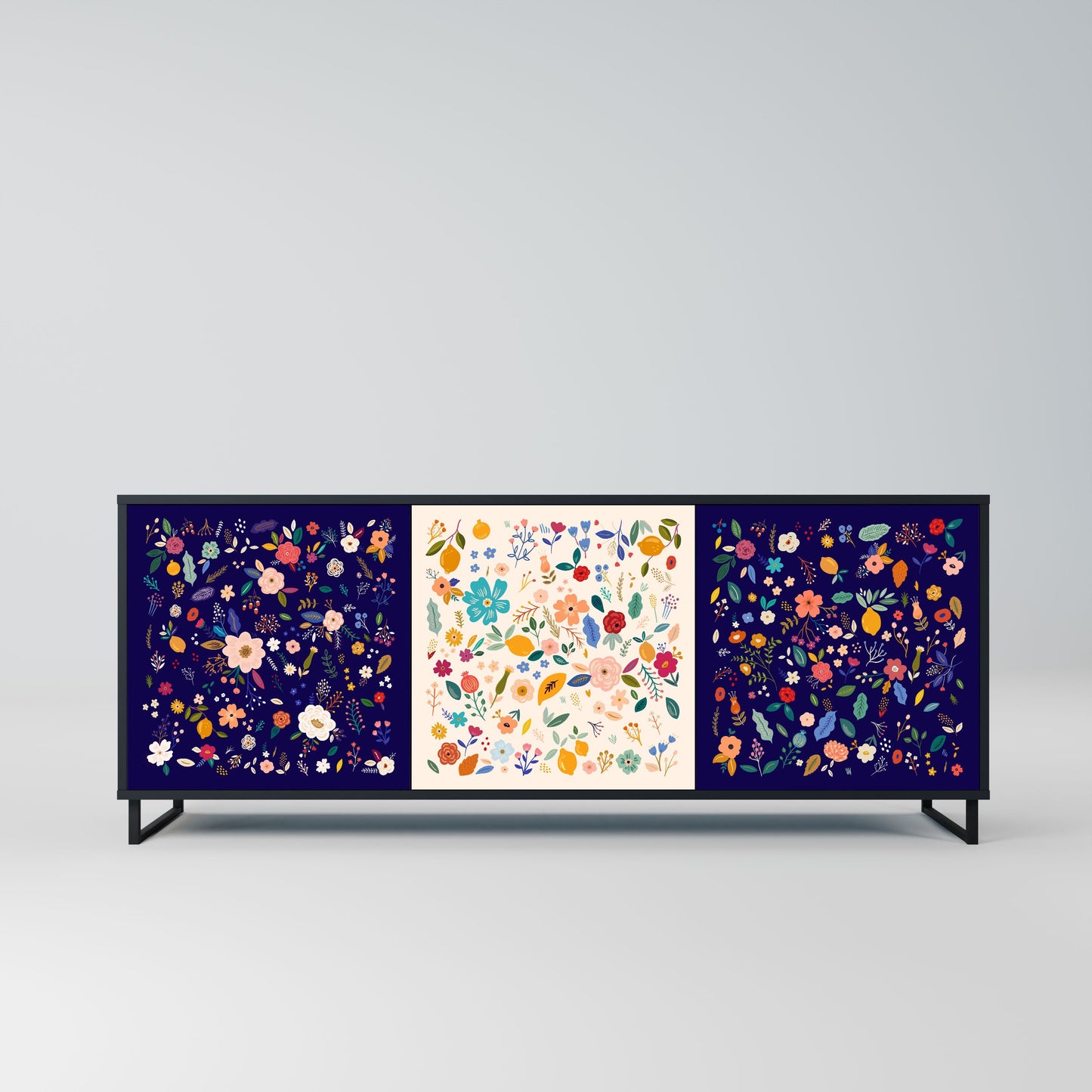 Credenza a 3 ante FLORAL COMBINATION in finitura nera
