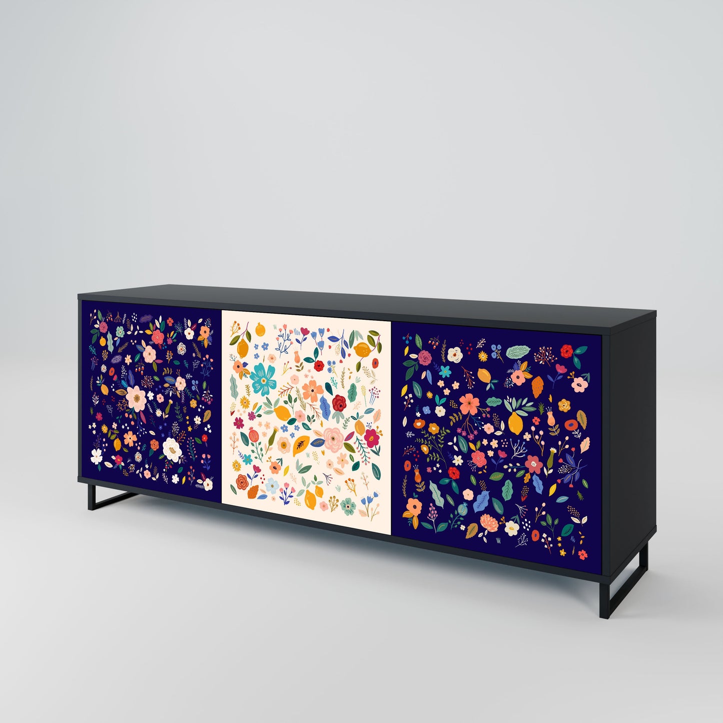 Credenza a 3 ante FLORAL COMBINATION in finitura nera
