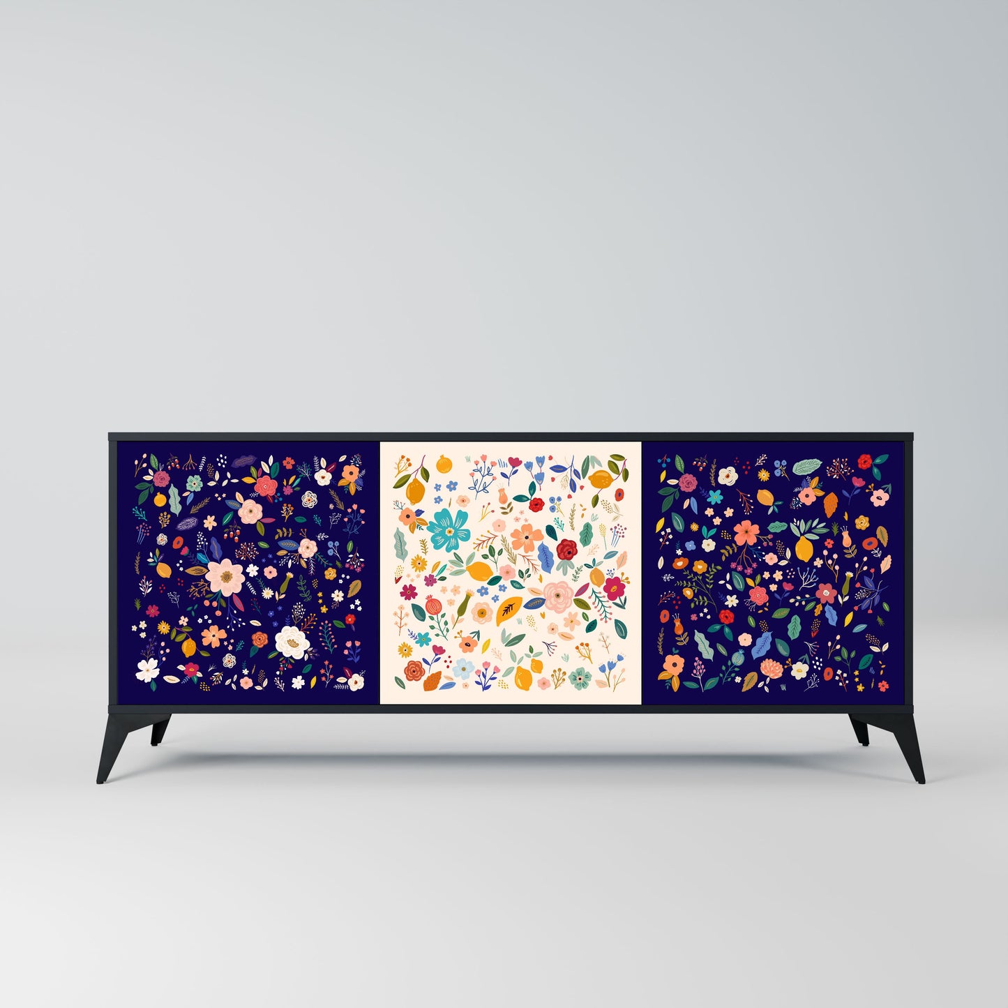 Credenza a 3 ante FLORAL COMBINATION in finitura nera