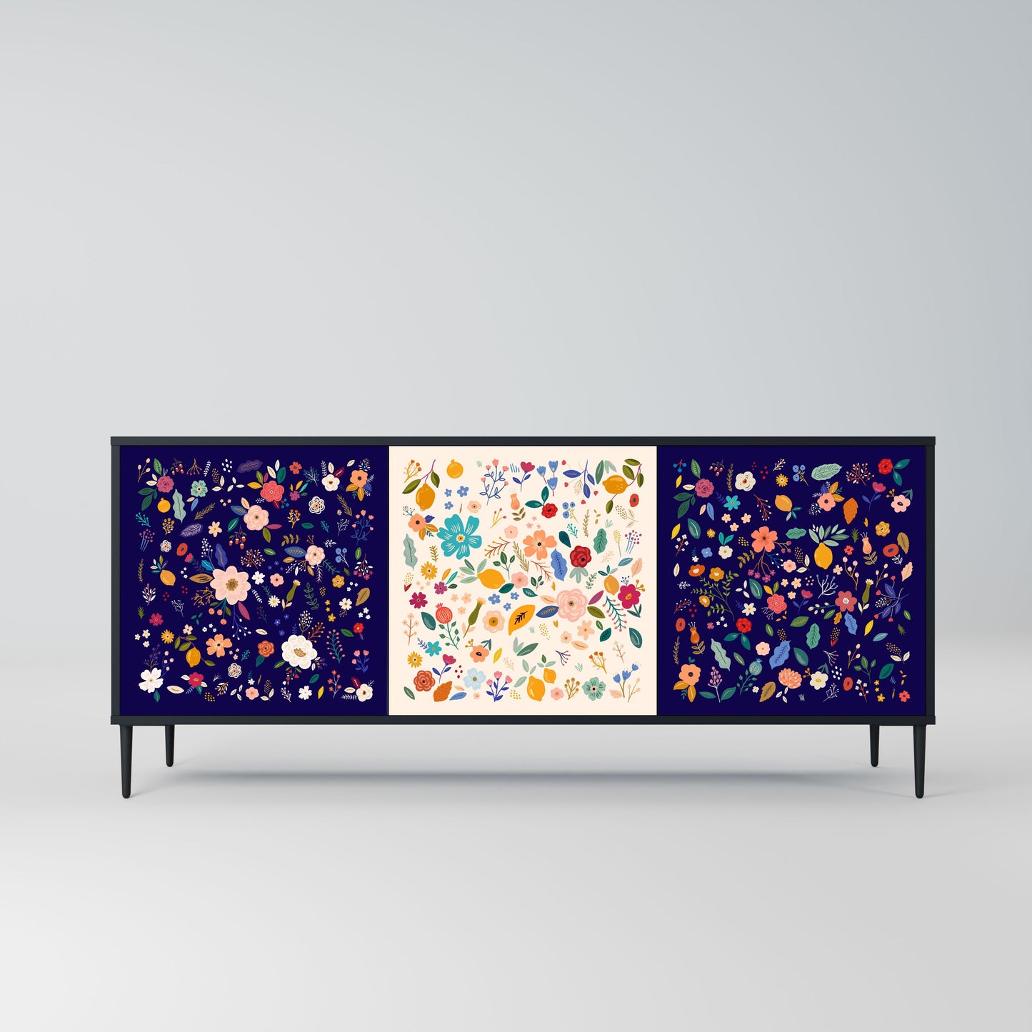 Credenza a 3 ante FLORAL COMBINATION in finitura nera