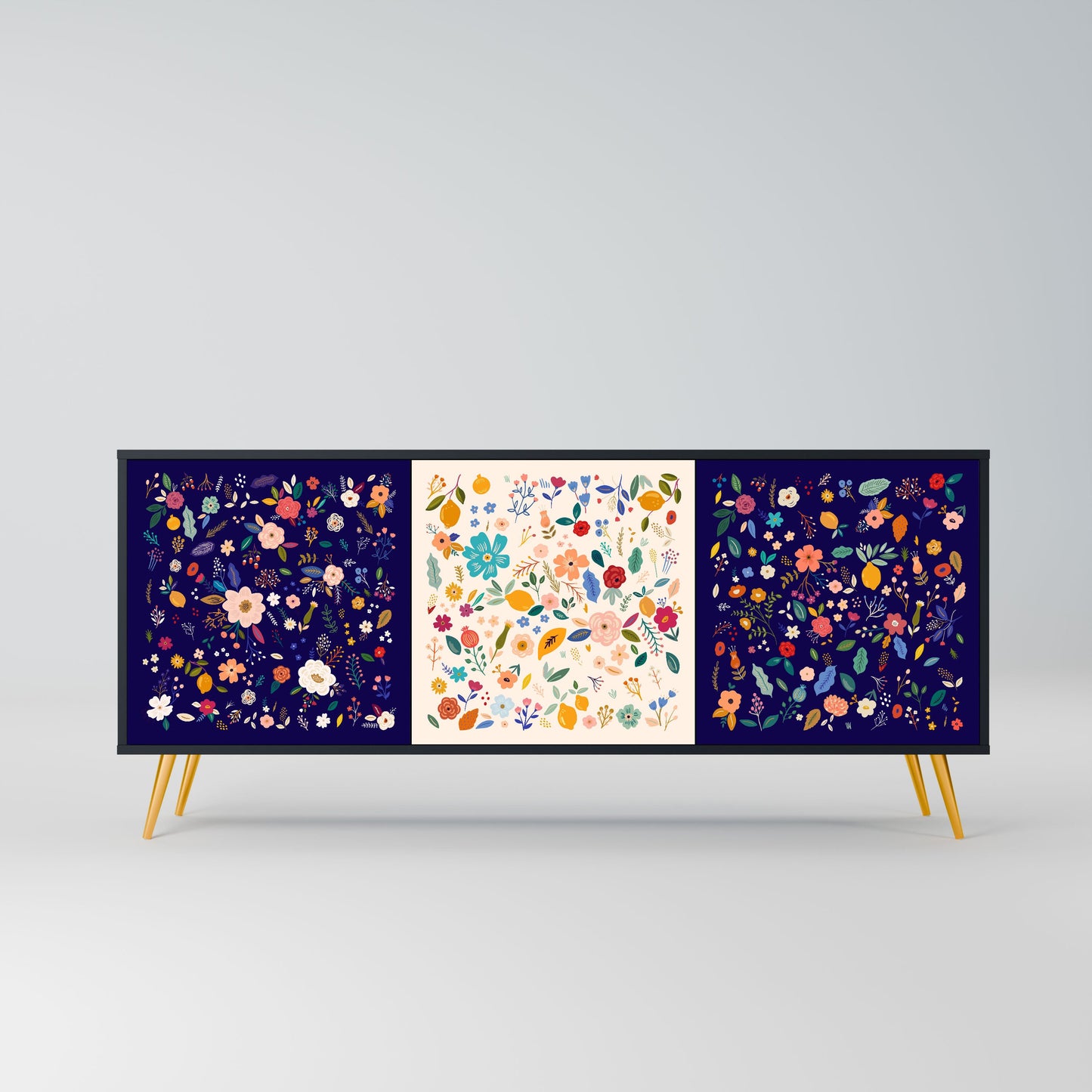 Credenza a 3 ante FLORAL COMBINATION in finitura nera