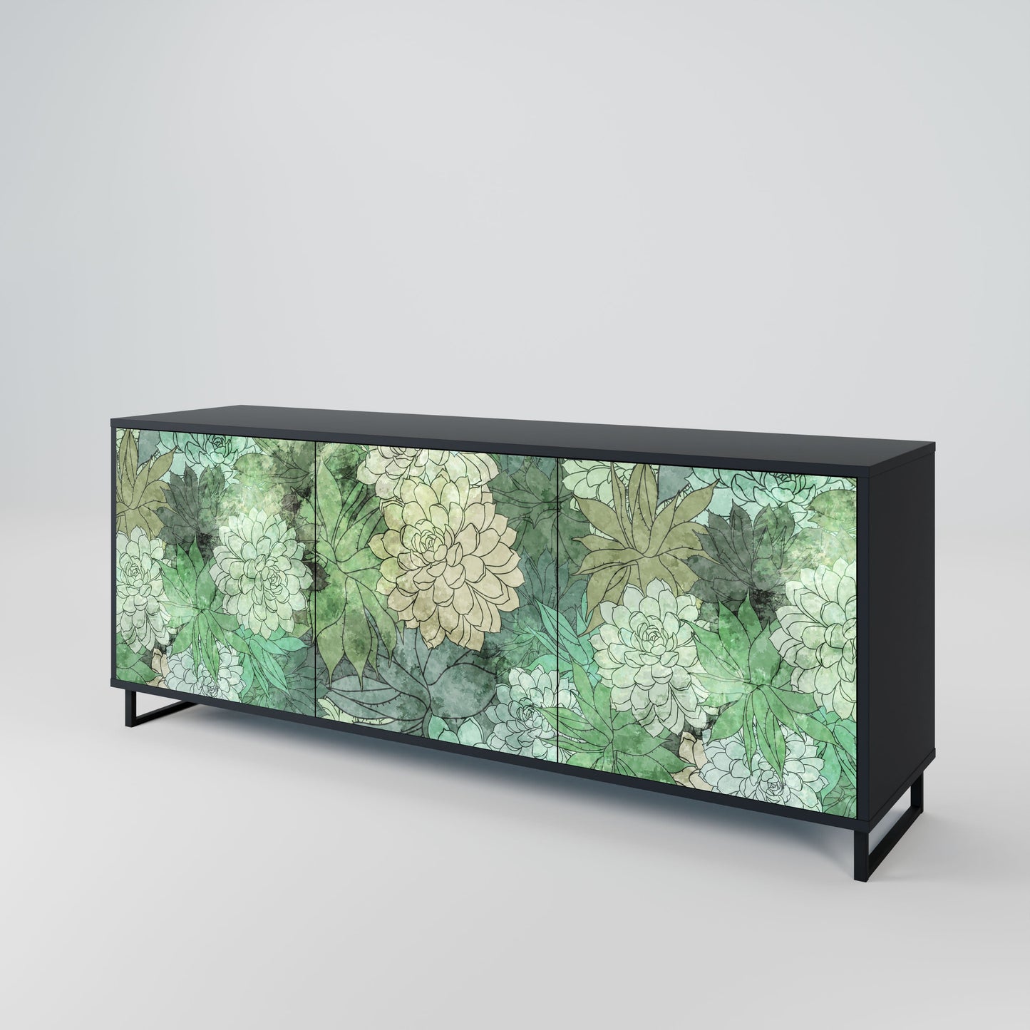 Credenza a 3 ante SUCCULENT CLUSTER in finitura nera