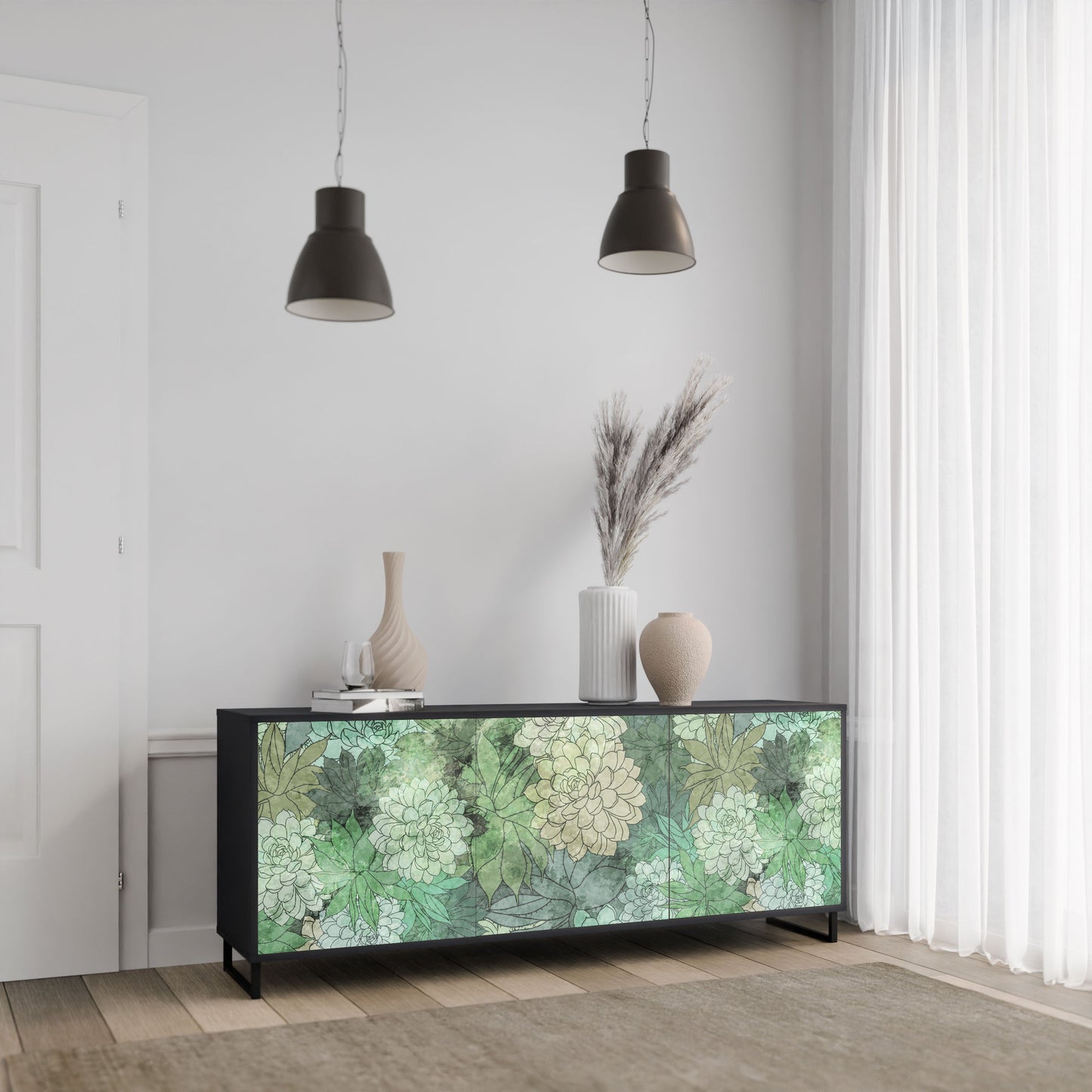 Credenza a 3 ante SUCCULENT CLUSTER in finitura nera