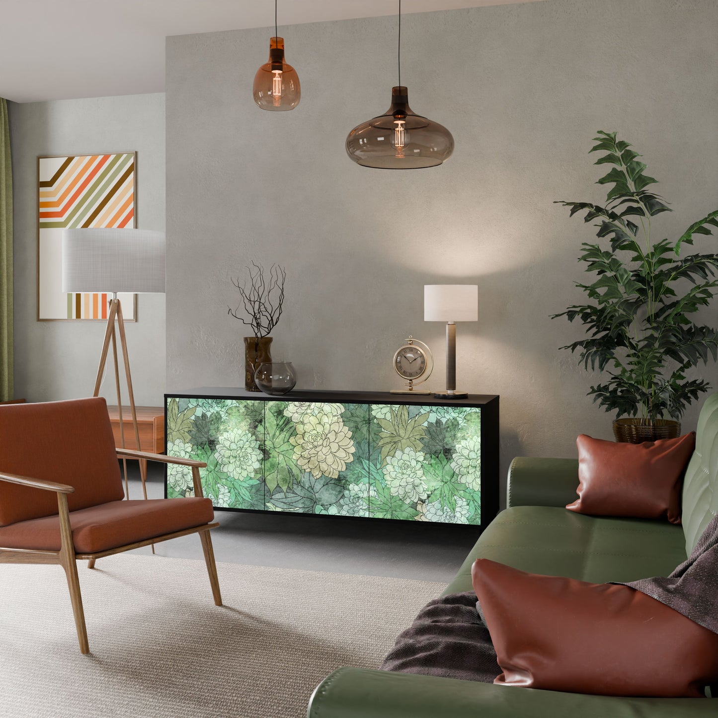 Credenza a 3 ante SUCCULENT CLUSTER in finitura nera