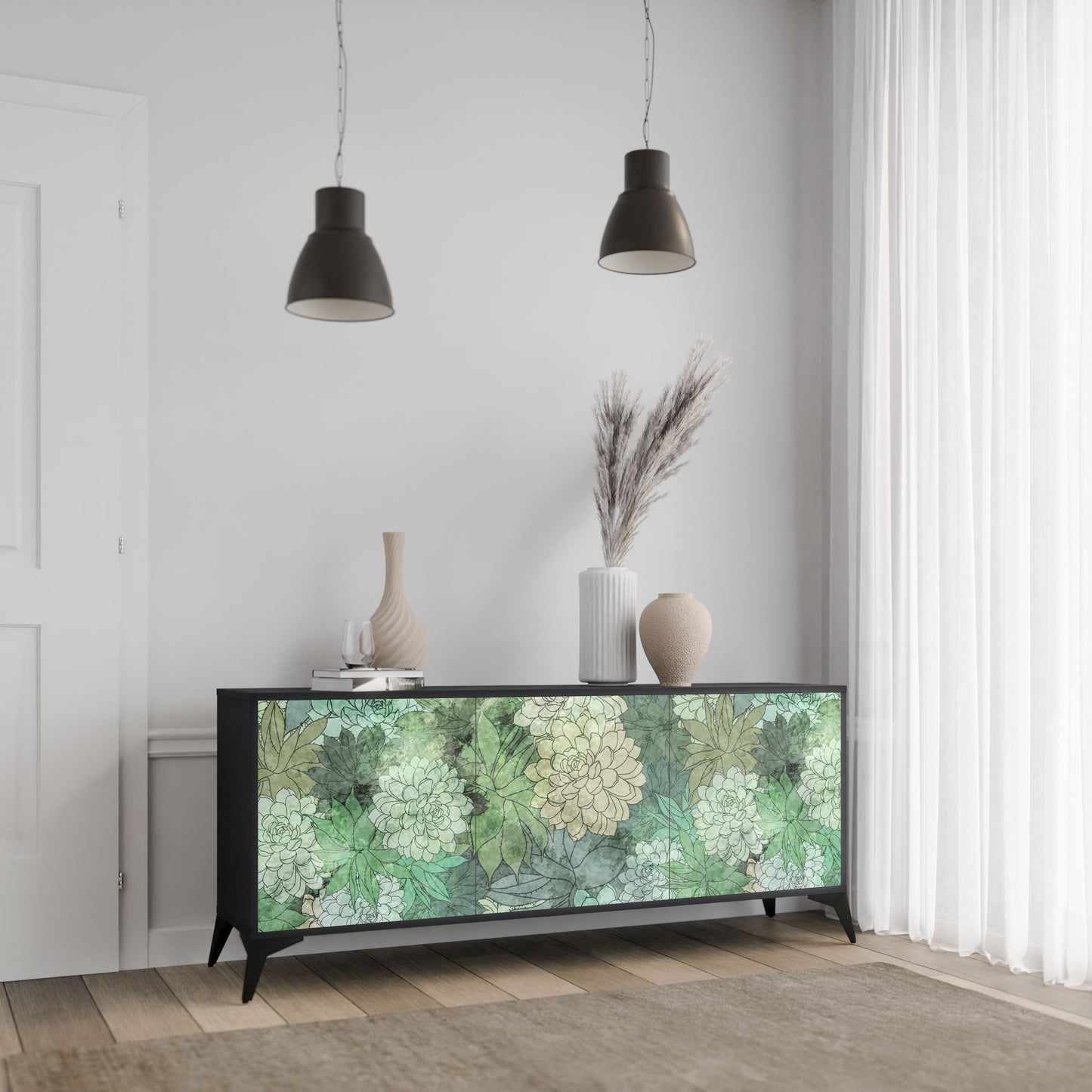Credenza a 3 ante SUCCULENT CLUSTER in finitura nera