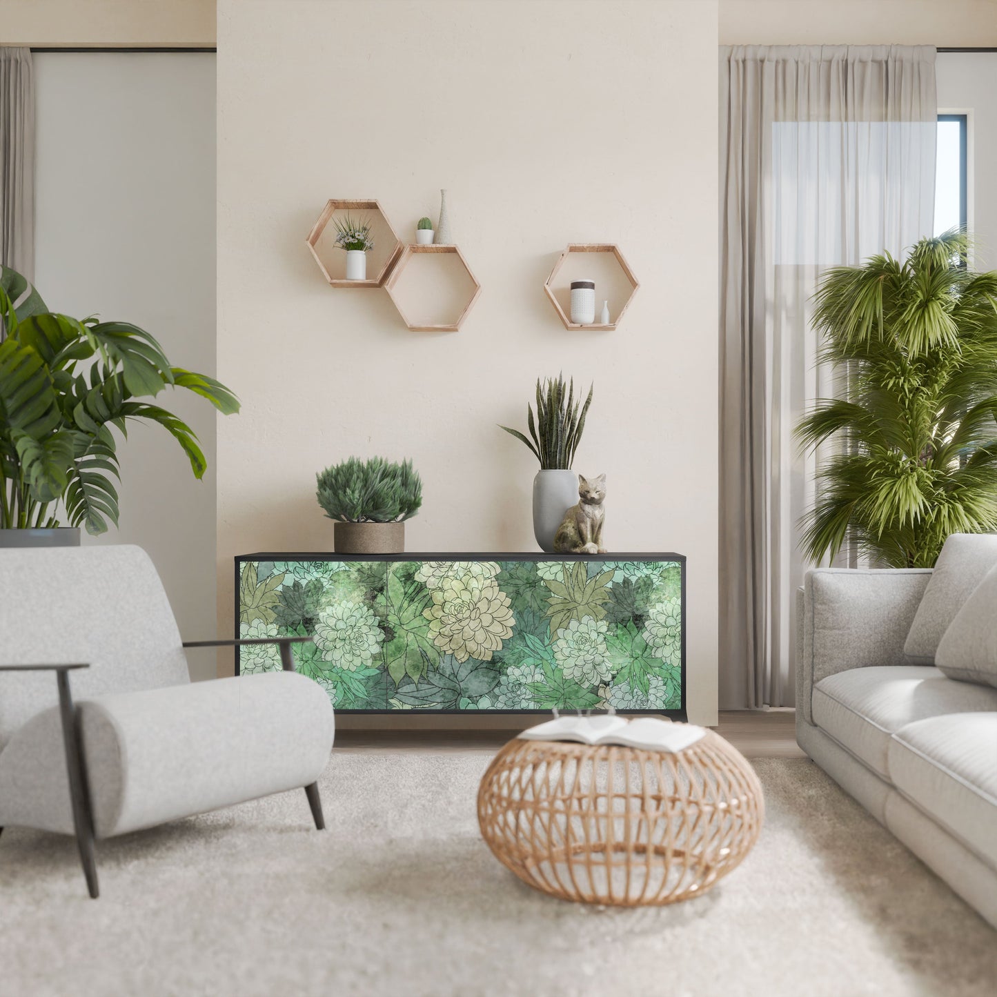 Credenza a 3 ante SUCCULENT CLUSTER in finitura nera