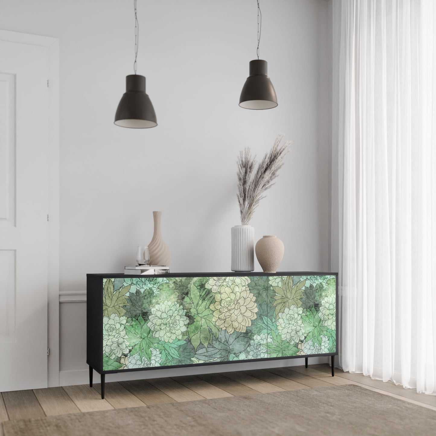 Credenza a 3 ante SUCCULENT CLUSTER in finitura nera